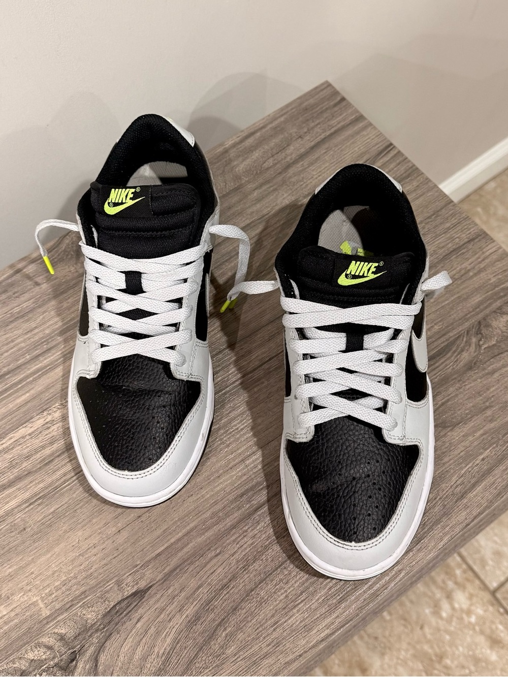 Nike Dunk Low Retro Panda Black White Volt Lace Sneakers